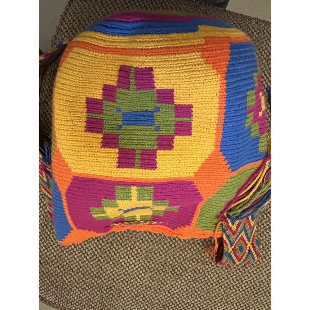 New 100% Wayuu Colombian Mochila Bucket Bag Handmade Multicolor